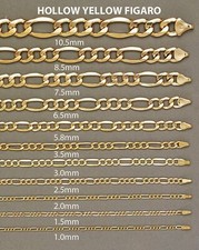 Genuine 18K Yellow Gold Filled Italian Figaro Chain Necklace, Many Width/Length picture