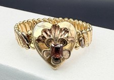 VTG 1940s Palm Product Sweetheart Expansion Bracelet Purple Stone Gold Filled picture