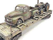 O gauge Custom, Handmade, Painted, & Weathered,  Flat car load Truck & Tractor picture