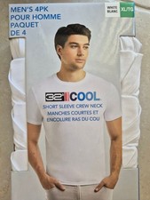 32 Degrees Cool Men's 4-Pack White Short Sleeve Crew Neck T-Shirts XL 0167 picture