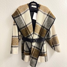 IRO Plaid Wool Blend Cape w/ Shawl Collar, Size 44 Parisian Winter Fall Alpaca picture