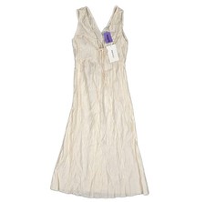 FRAME Cinched Waist Crinkle Midi Dress Women XS V-neck Off White Drapey Boho NWT picture