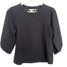Chico's Zenegy Black Textured Puff Sleeve Blouse Womens sz.2 Puckered Knit Top picture