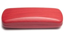 NEW Clam Shell Red Wood Look Eyeglasses Glasses Hard Case w/ Cleaning Cloth C8 picture