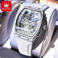 OLEVS 6779 Men's Skeleton Automatic Watch Silicone Strap Tonneau Case picture