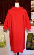 Vintage 60s Red Mod Shift Mini Dress L Dolman Sleeve Side Button Retro Go Go picture