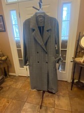 Women's Chelsea28 Gray Teal Plaid Trench Coat XL picture