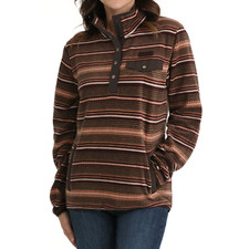 Cinch Ladies Striped Fleece Brown & Coral Pullover Sweater MAK9819009 picture