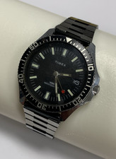 Vintage 1970s Timex Skin Diver Men's Watch Mechanical Black Bezel Lollipop Hand picture