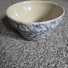 Vintage R. R. P CO Pottery Blue Spongeware Mixing Bowl 7 In Estate Find picture