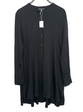 New NWT EILEEN FISHER Size Large Fine Tencel Jersey Button-Up Tunic Top Black picture