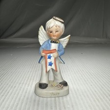 VTG Brinn's Fourth Of July Boy Birthday Angel Bisque Figurine Patriotic picture
