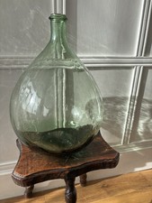 Antique French Glass Green Demijohn Dame Jeanne Mouth Blown Air Bubbles 15 Litre picture