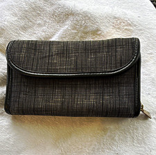 Thirty-One Women's Black/Gray Plaid Zip-Around Fold Wallet, Credit Card Slots picture