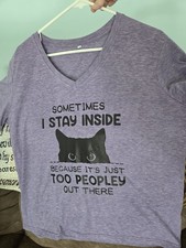 Womens T Shirt V Neck XL INSIDE CAT By Lilicloth Purple picture