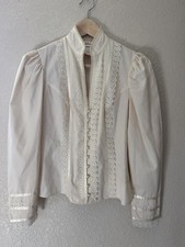 Gunne Sax Vintage Blouse Victorian White Edwardian Style picture