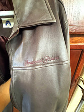 Vintage 80s Paramount Pictures Leather Bomber Jacket Brown Embroidered Men's M/L picture