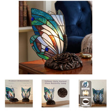 9 Inch Tiffany Style Table Lamp with Stained Glass Butterfly Shade, Handcrafted picture