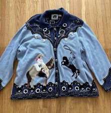Storybook Knits Western Ranch Horses Rodeo - Women's 3XL Plus-size Vintage picture