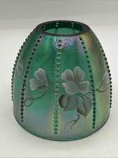 Vtg Fenton Green Beaded Carnival Glass Fairy Lamp 95th Anniversary TOP ONLY picture