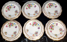 ROSLYN Fine Bone China MINUET Flowers Gold 6 SALAD/6 DESSERT/6 BREAD PLATES HTF picture