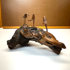 Vintage Japanese Rootwood Okimono 3 Carved Birds Natural Root Sculpture 9