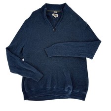 Joseph Abboud Mens 2X Blue Wool Quarter Zip Sweater Waffle Knit Preppy picture