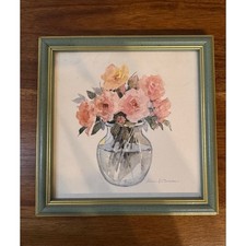 Vintage Rosalind Oesterle Floral Watercolor Print – Green & Gold Frame picture