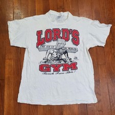 Vintage Lord's Gym Shirt Mens Large White His Pain Your Gain 1990 Graphic Tee picture