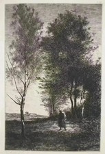 Jb Camille Corot: In the woods, signed engraving, Durand Ruel, 1873 picture