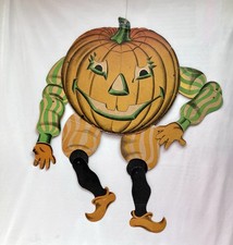 Vintage Early 1960s Beistle Jointed Pumpkin Goblin Man Halloween Die Cut 33” picture