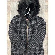 Juicy Couture Kids Black Puffer Jacket with Pink Label and Fur Trimmed Hood picture