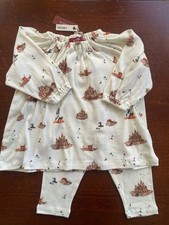 Milkbarn Sandcastles & Lighthouses Dress & Leggings  Organic Cotton  6-9Months picture