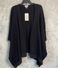 NWT Le Moda Black Ruana Bling Trim Poncho Sweater One Size Dressy Lagenlook Boho picture