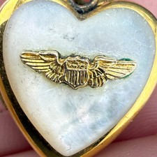 Vintage J.M. Fisher Co Heart Locket Gold Filled Mother of Pearl Pilot Wings picture