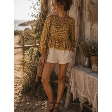 Maeve Anthropologie Cheyenne Floral Yellow Loose Fit Top SZ: XXS picture
