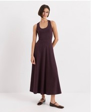 New Pact Women’s Organic Fit & Flare Open Back Maxi Dress Plum Heather Size S picture