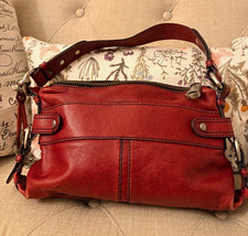 Fossil Women’s Medium Red Shoulder Bag Zip, Silver Hardware, Lined, Key Charm picture