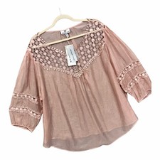 MacDougal And Houston Sheer Blush Pink Tunic Top NWT Crochet Trim Cottagecore 3X picture