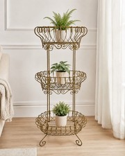 Vintage 3 Tier Wire Plant Stand Gold Scrollwork French Country 44