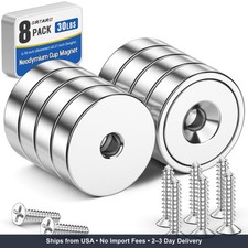 30LB Neodymium Magnets, 8 PCS Strong Cup Magnet with Holes and Screw | Heavy Dut picture