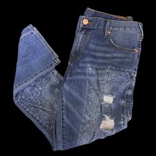 True Religion Cameron Slim Boyfriend Distressed Jeans W/Paisley Bandana Print 29 picture