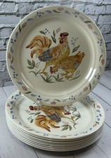 Nine Corelle Country Morning Rooster & Hen Luncheon Plates 8.5