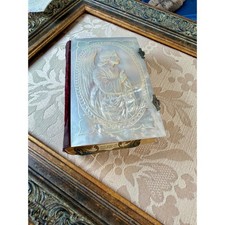 Antique French Mother of Pearl Angel Prayer Book Paroissien Romain Paris 19th C picture