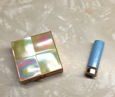 Vintage 1950s Mother of Pearl Powder Compact & 1940s Debutante Lipstick Tube Set picture