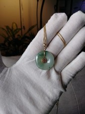 14k 585 gold jade jadeite with chinese symbol circle light green icy pendent picture