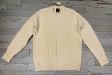 VTG 70 80s Allen Solly 100% Shetland Wool Sweater Cream Ribbed Men XL NWT~MENDED picture