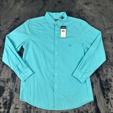 NWT Chaps Button Down Shirt Mens Large Aqua Blue Long Sleeve Cotton Blend 71520 picture