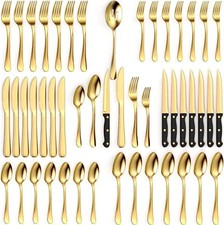 49 Piece Gold and Silver Flatware Set - Stainless Steel Gold Flatware Set picture