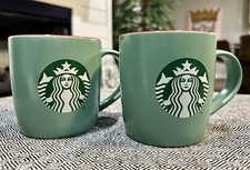 Starbucks Siren Logo Green Mug w/ Red Interior 11 fl oz 325 ml Set of 2 picture